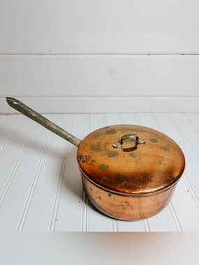 Vintage Copper Coated Pot with Lid | Unmarked | Copper Kitchen